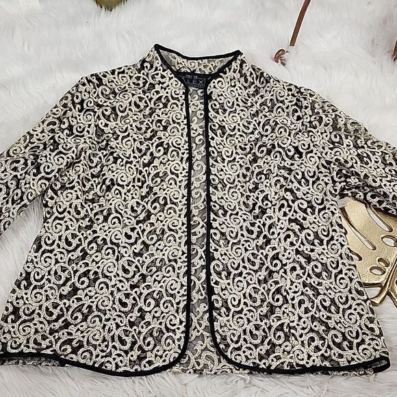 Alex Evenings Dressy embroidered Gold Shimmer Glam Open Jacket Holiday - Picture 5 of 9